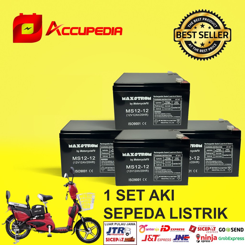 Aki Sepeda Listrik 1 Paket 12V 12Ah Aki VRLA MAXSTROM MS12-12 PALING BAGUS