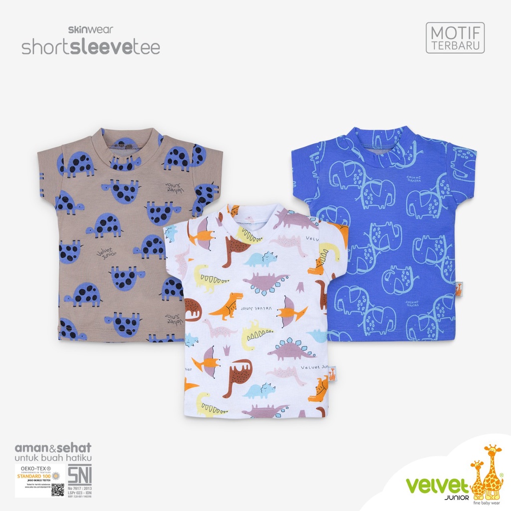 Velvet Junior Short Sleeve Tee Kaos Atasan Oblong Tangan Pintar - Oblong Tangan Anak Bayi - 1 pc