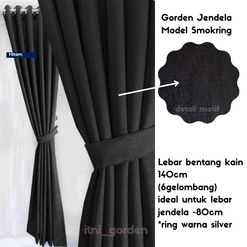 ITNI Gorden Jendela dan Pintu model Smokring Blackout Import T.150cm Hitam