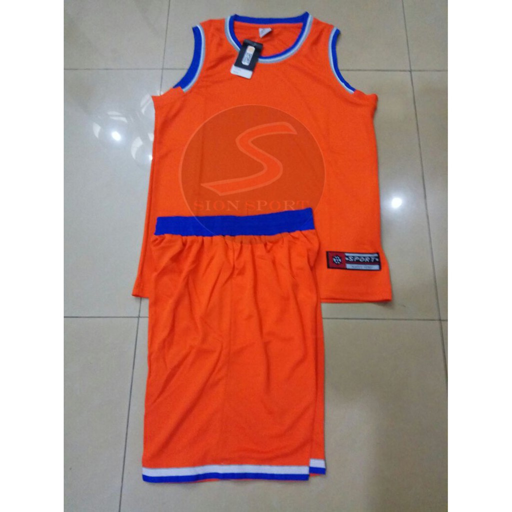 Setelan Jersey Baju Basket NBA POLOS Impor   New York Knicks Orange Limited