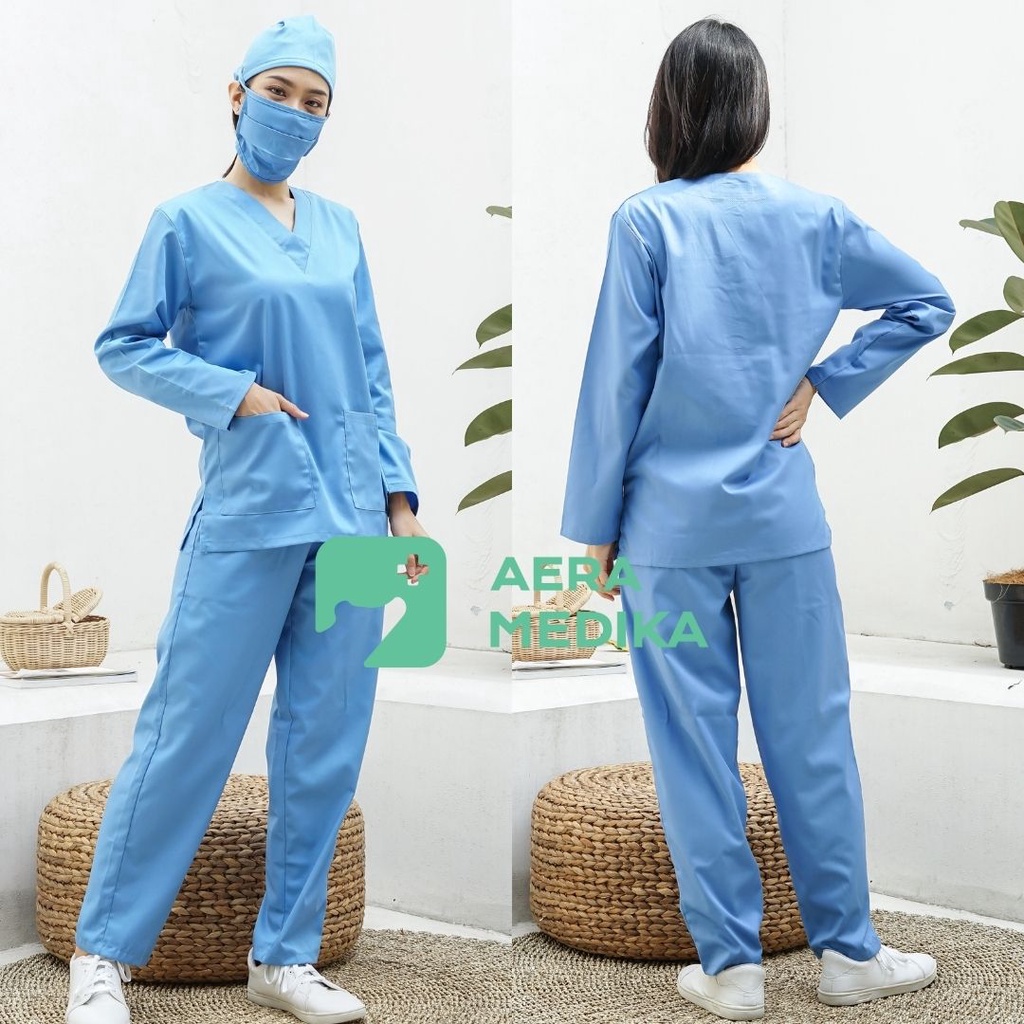 SCRUB/ BAJU JAGA / OKA Lengan Panjang AERA MEDIKA-Sky Blue