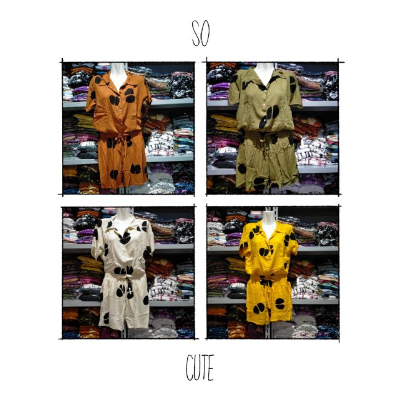 one set kemeja celana Pendek Motif Kopi Pecah