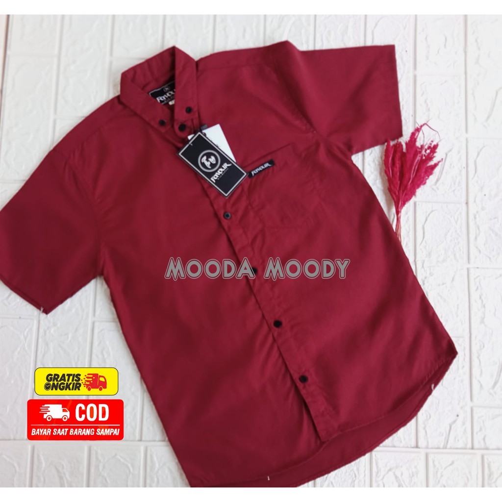 Mooda Moody - Kemeja Anak Laki-Laki Lengan Pendek Warna Merah Marun Kemeja Anak Cowo Kemeja Anak Lak