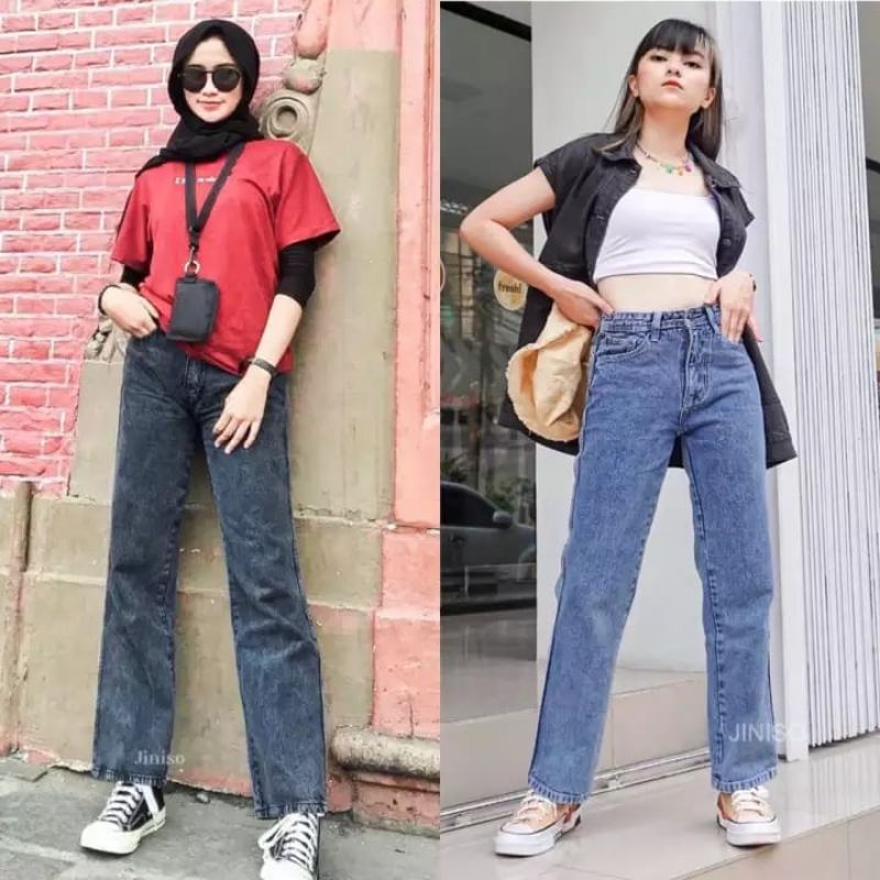 ENZOGA - HIGHWAIST LOOSE JEANS SNOW BLACK & SNOW BLUE