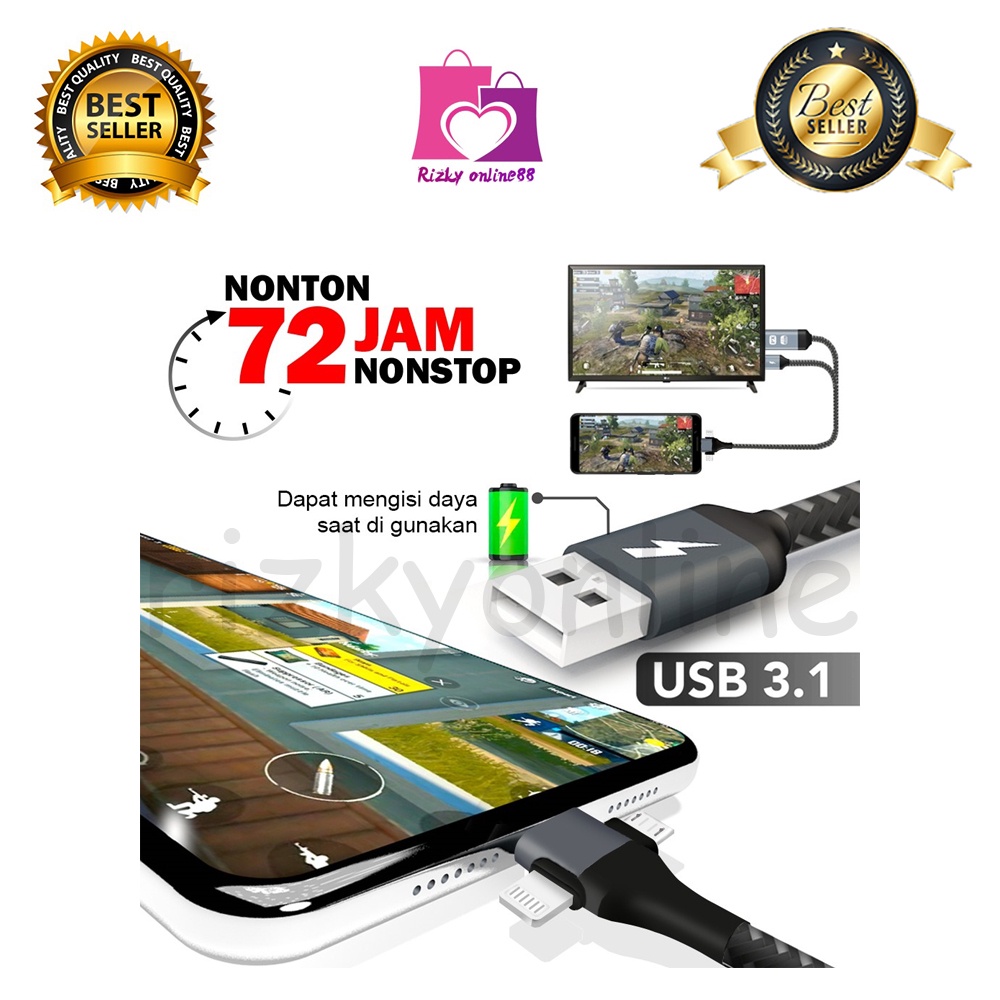 rizkyonline88 kabel MHL HDMI to micro type C lightning to TV IOS android PX MHA110U