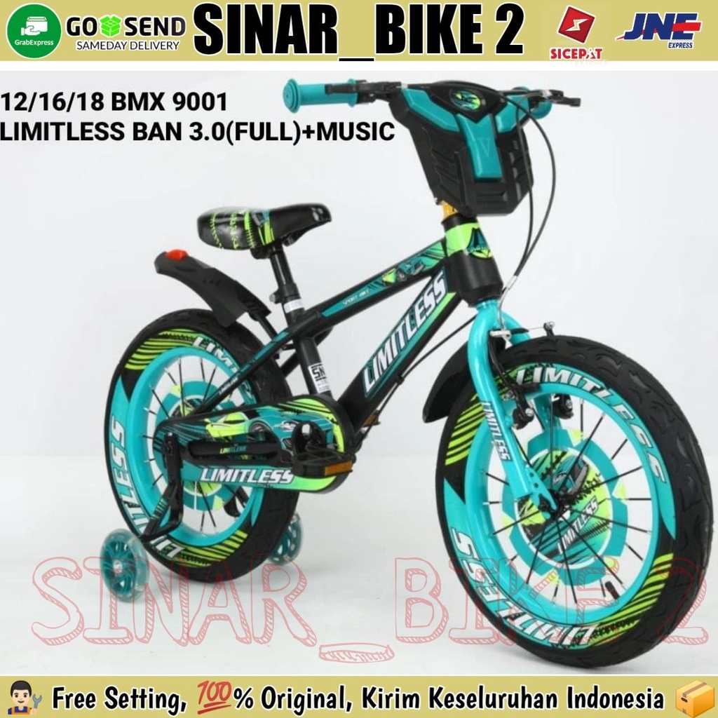 Sepeda Anak Laki 12 16 18 Inch BMX LIMITLESS 9001 Ban Jumbo 3.0 Warna