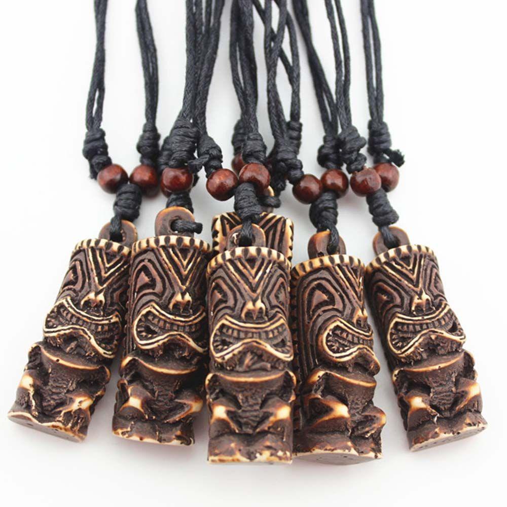 Needway Kalung Ukir Carving Vintage White TIKI Fashion Keren Liontin Tribal Tulang