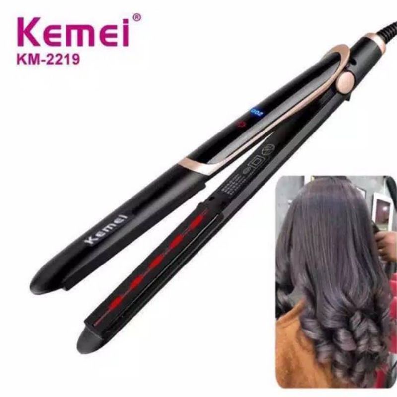 Catok Rambut Lurus Kemei Km-2219 Dengan Infrared Catokan Profesional Hair Straightener