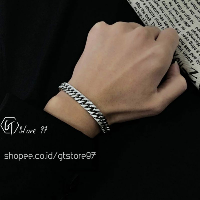 Gelang Titanium Pria Wanita Anti karat Original Cowok Laki Rantai Stainless Steel Silver Baja Putih