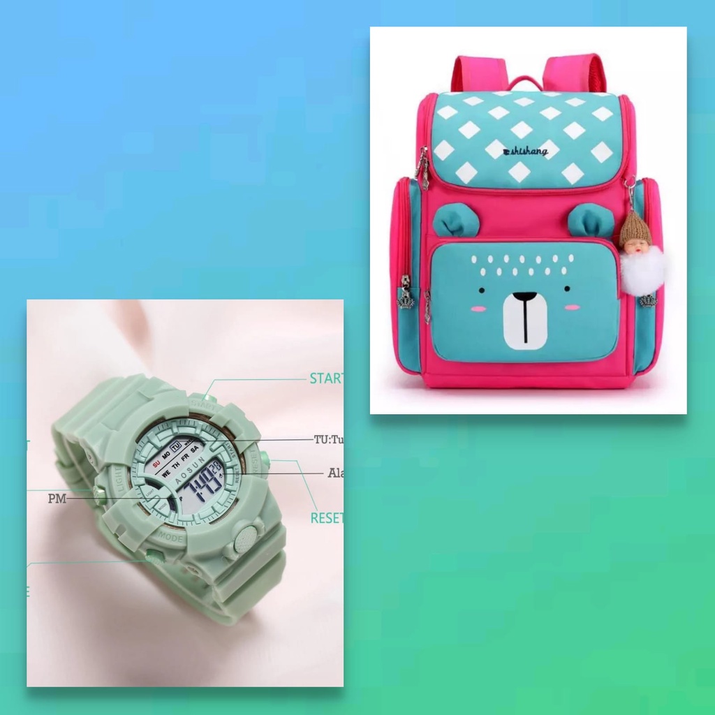 PTM-SET TAS RANSEL DAN JAM TANGAN ANAK-TAS RANSEL ANAK KARAKTER SET JAM TANGAN KEREN