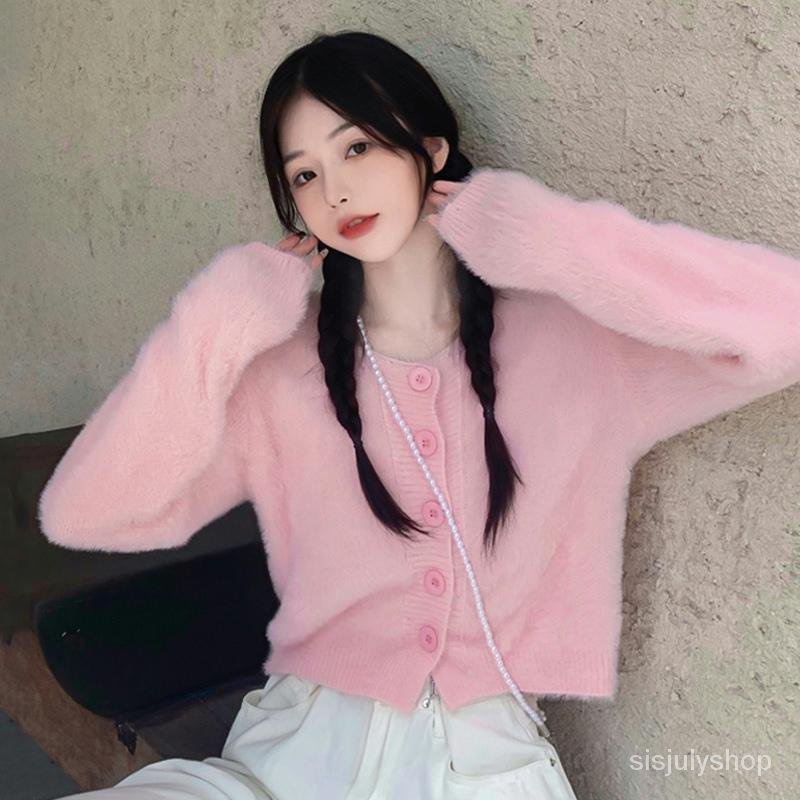 Mantel sweter warna solid ketan lembut wanita 2022 musim semi dan musim gugur baru gaya kuliah kardi