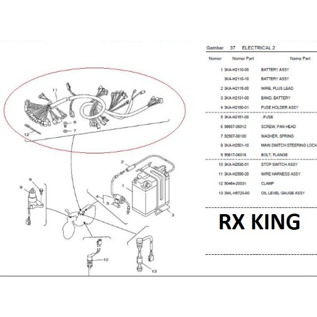 Body Set Kabel Bodi Assy RX K King Lama Tua Yamaha Lokal