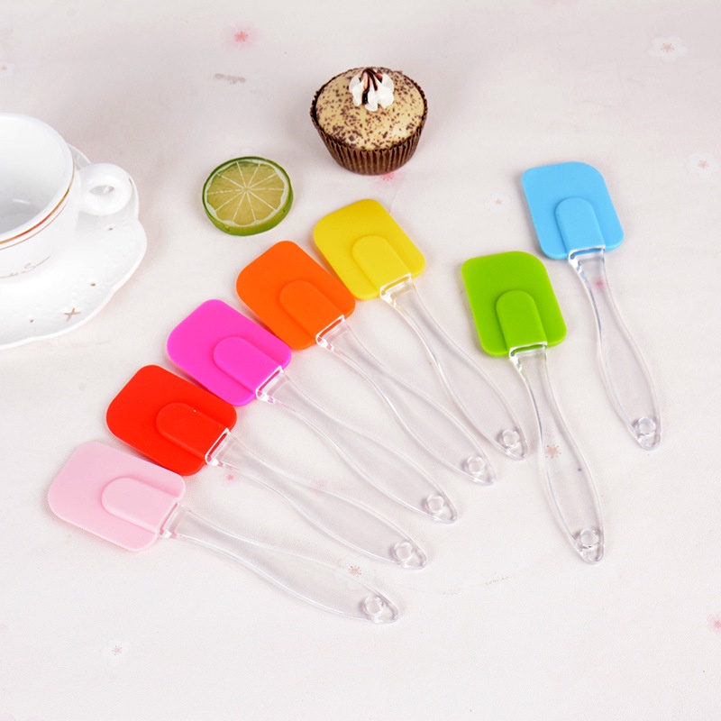 1Pc Random Color Silicone Cake Cream Spatula with Crystal Transparent Handle/Creamy Butter Mixing Scraper/Kitchen Baking Tools