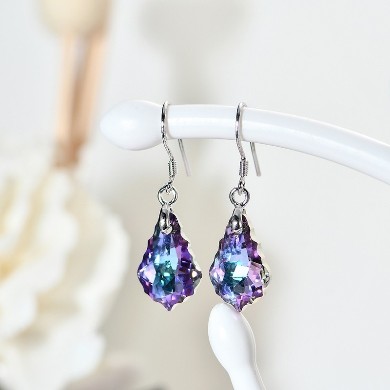 Anting Giwang Elegan Gaya Vintage Dengan Kristal Warna Ungu / Biru Untuk Wanita