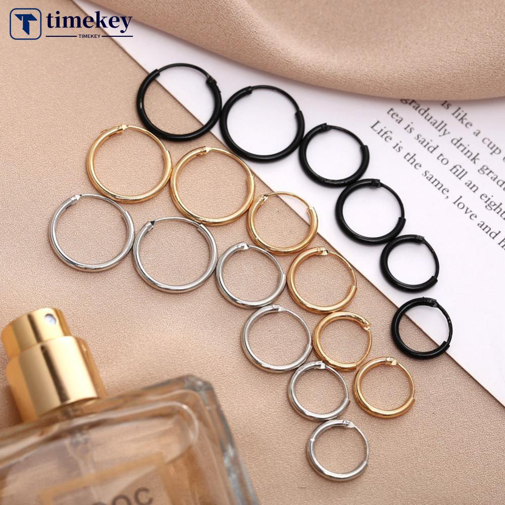 Timekey 1 Pasang Anting Bulat Bahan Metal Gaya Punkhip Hop Untuk Wanita A1K9