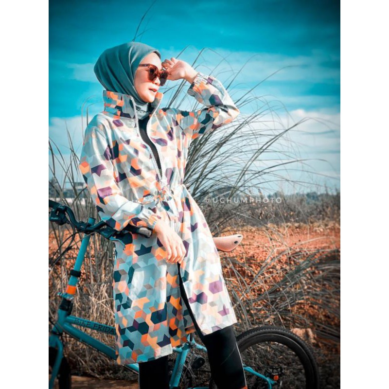 Long Jacket Wanita/Jaket Parasut Printing/Jaket Sepeda Waterproof/Jaket _ Tetris Series