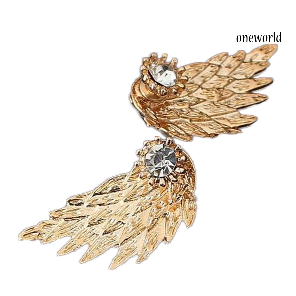 OW@ Women Fashion Angel Wing Rhinestone Inlaid Ear Jacket Stud Earrings Jewelry Gift