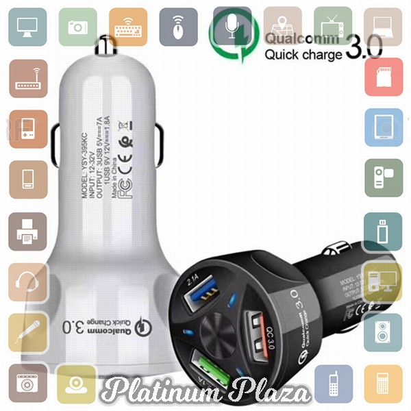 Suhach Car Charger Mobil USB 3 Port 2.1A QC3.0 - APD-369 - Black`2KYV2X-