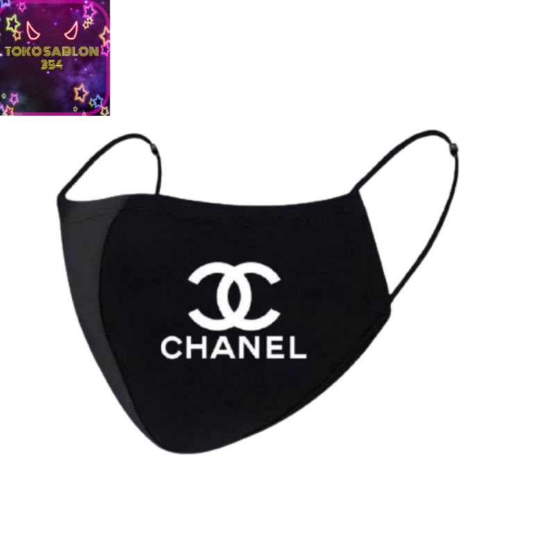 Masker CHANEL- Masker hitam 3PLY / masker kain 3 lapis / masker 3 ply earloop headloop / masker KN95