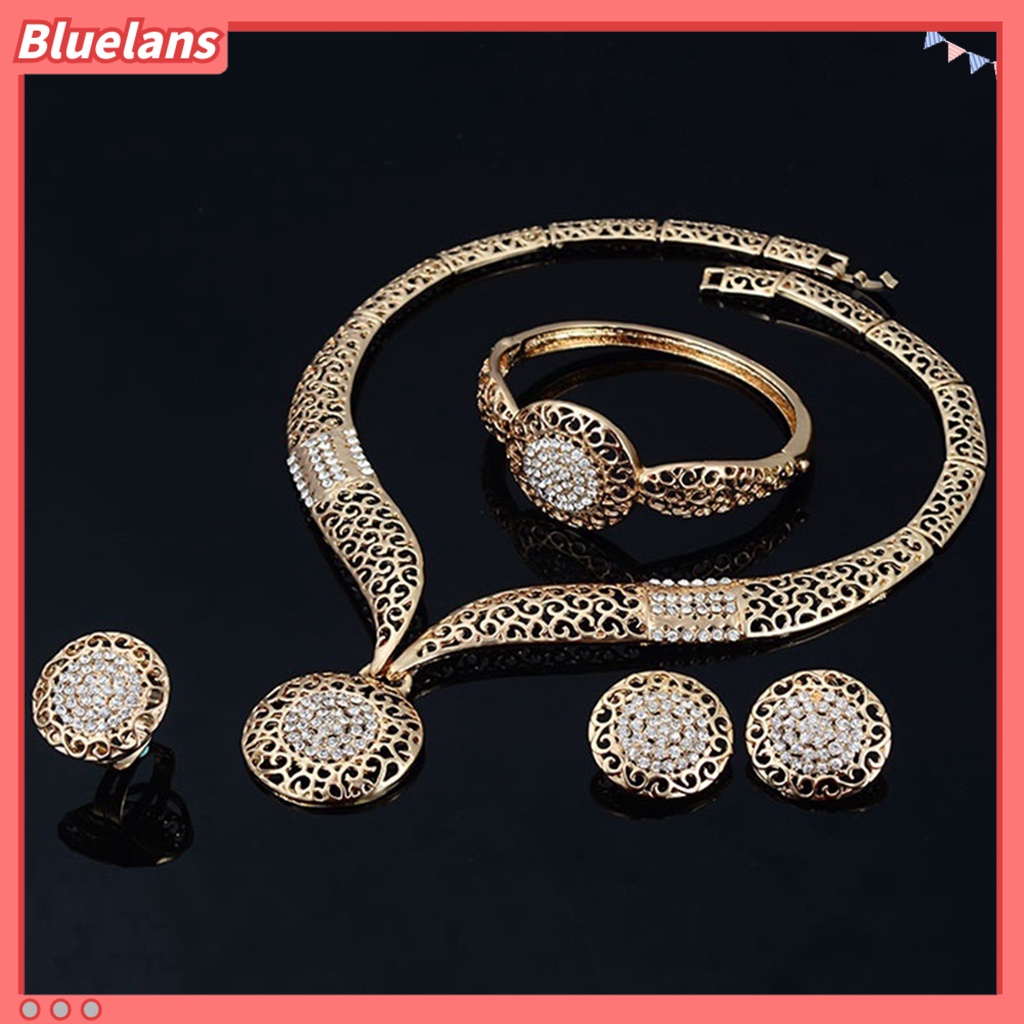 Bluelans 4Pcs Jewelry Sets Hollow Round Pendant Rhinestone Decor Alloy Women Fashion Jewelry Setss