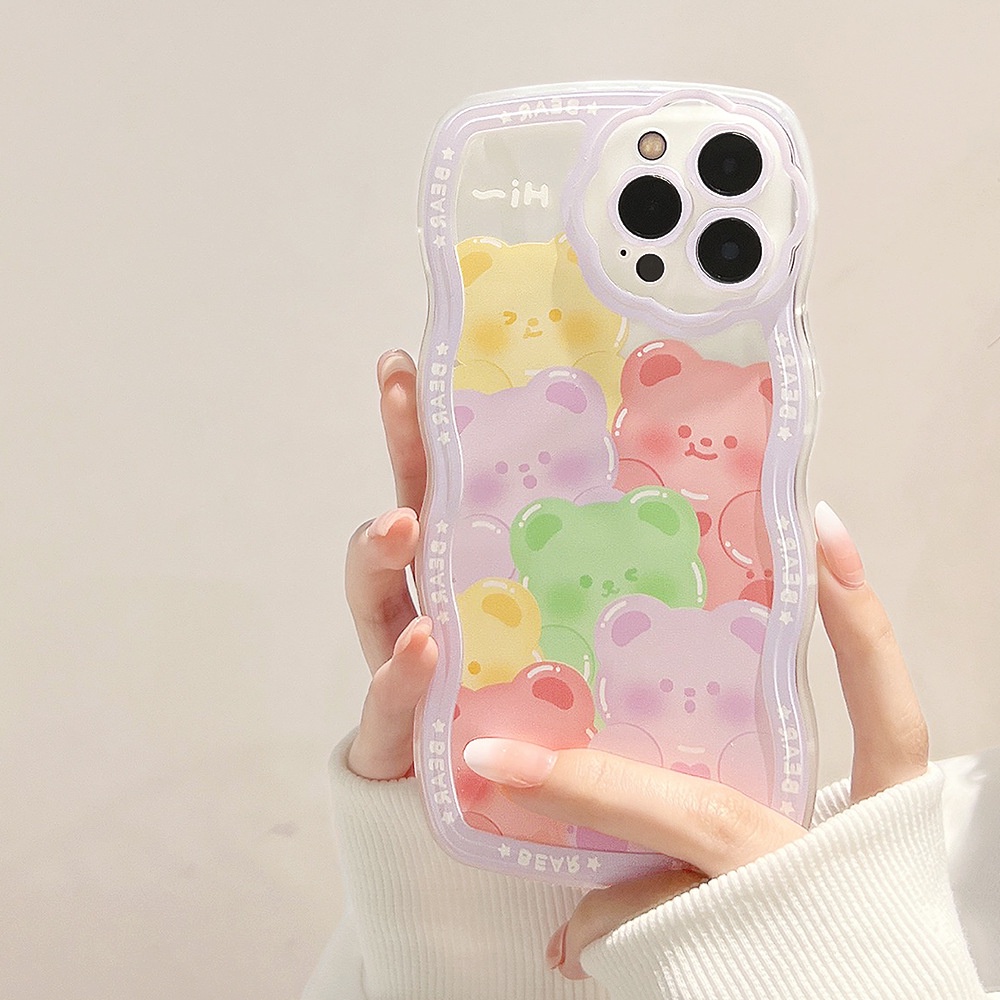 Case Pelindung Transparan Motif Kartun Beruang Bunga Dengan Rantai Ungu Untuk Iphone 11 8 7 Plus SE2 XS XR 12 13 PRO MAX