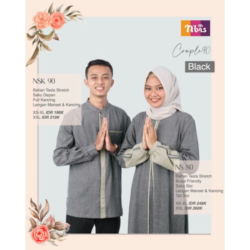 Baju Muslim Nibras Family Couple 90 Warna Hitam Black Koko Lengan Panjang Syari Branded Ori Terbaru
