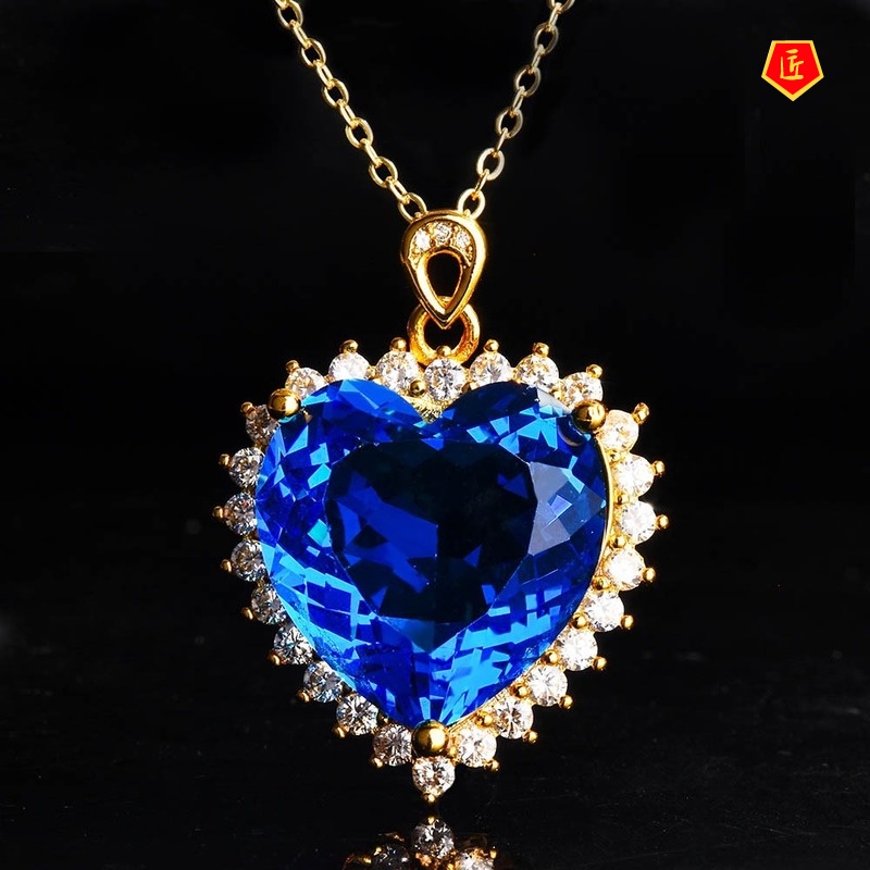 [Ready Stock]18K Gold Heart-Shaped Gemstone Necklace for Women Elegant Fashion