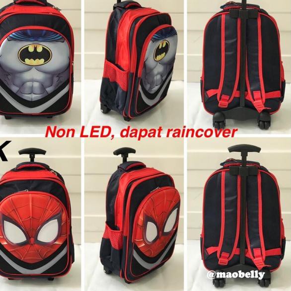 N8G3 Tas Trolley Sekolah Anak Laki Laki TK SD / Tas Troli Anak Cowok Sequin LED SUPERHERO / TRANSFOR