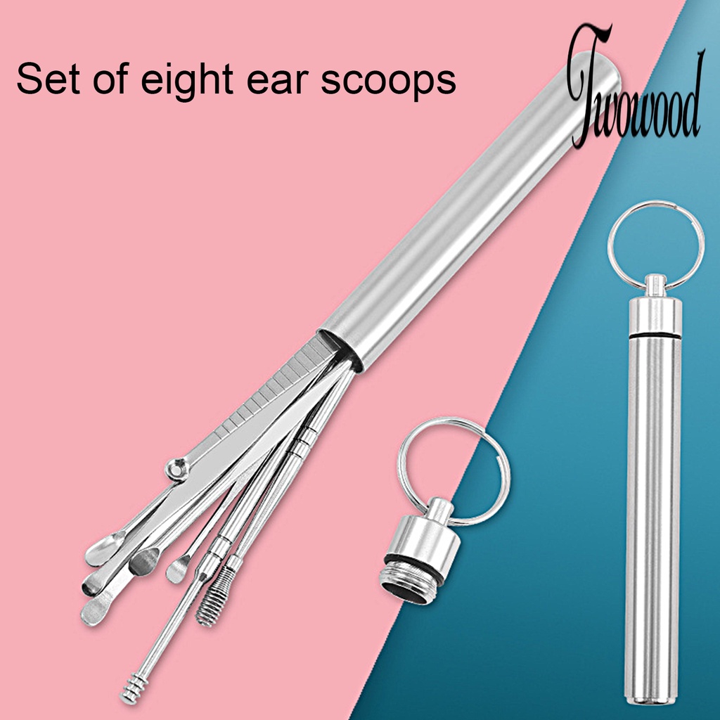 8pcs / Set Earpick Bahan Stainless Steel Anti Slip Reusable Untuk Perawatan Telinga