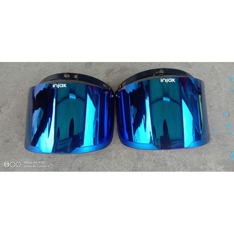 KACA FLAT INJAK BLUE KACA LURUS ORIGINAL - FLAT VISOR INJAK BLUE IRIDIUM INJAK BIRU ORIGINAL