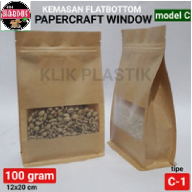 GUSSET FLATBOTTOM KRAFT 100GR WINDOW/KEMASAN KOPI STAND POUCH BAG