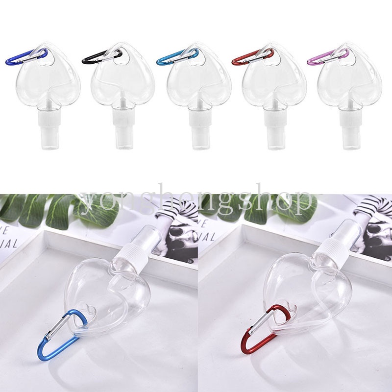 Botol Semprot Hand Sanitizer Alkohol Cair Portabel Bentuk Hati 50ml Dengan Kait Carabiner Untuk Travel
