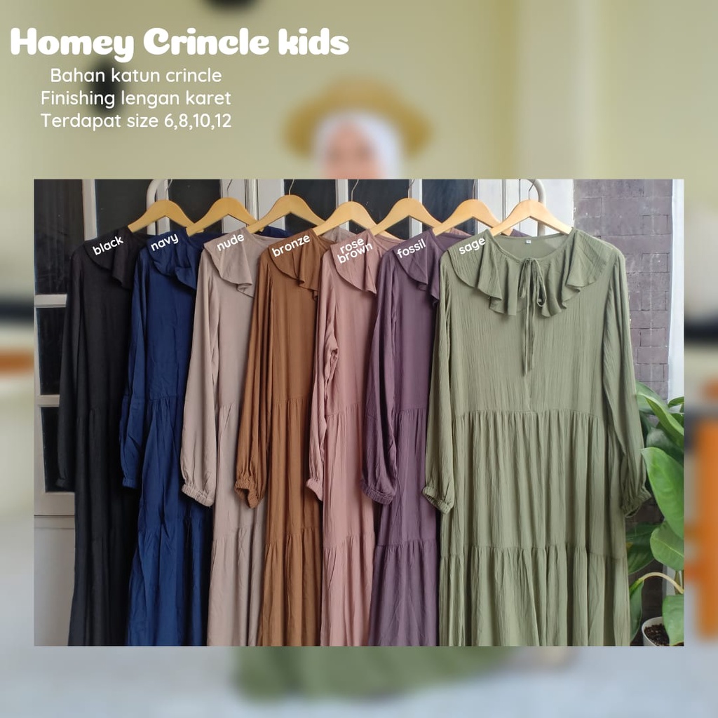 New-Busana Muslimah Anak/Gamis Anak Polos - Homey Crincle Kids - Bahan Katun Rayon Premium-Bisa COD