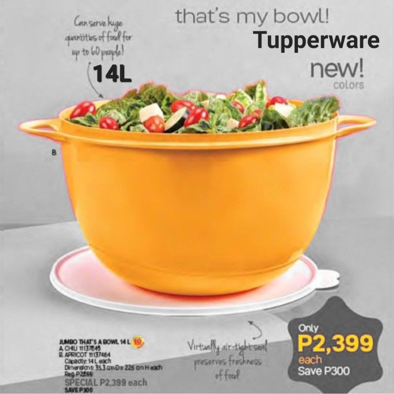 PROMO SALE 60%  Tupperware Jumbo Criativa 14L - Orange That's Bowl 14 Liter // Jumbo Big Mixing Bowl