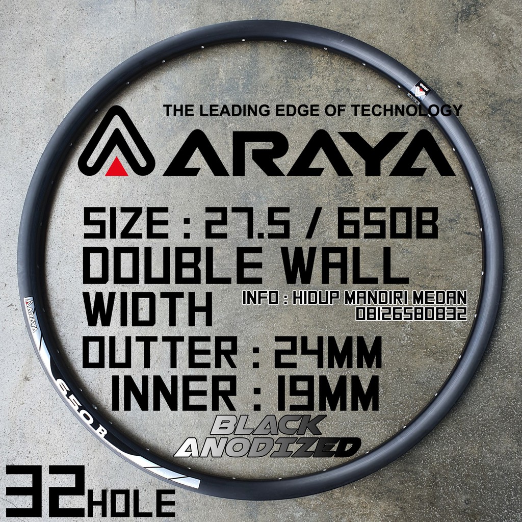 Velg Rims 27.5 ARAYA 650B Rim 32 Hole ETRTO 584 Disc Brake Double Wall