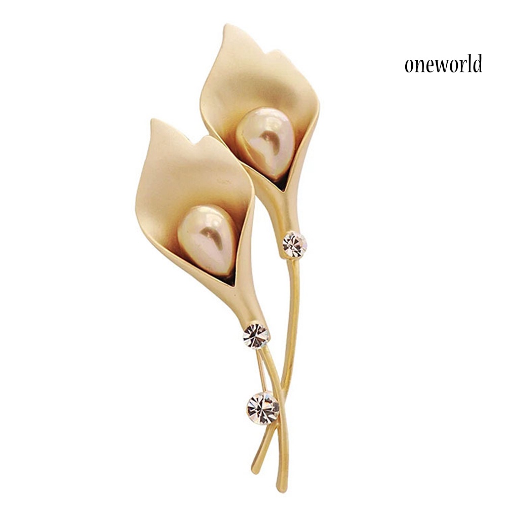 OW@ Women Fashion Tulip Shape Faux Pearl Inlaid Brooch Pin Dress Suit Collar Badge