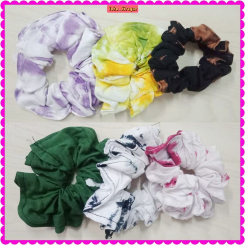 Ikat rambut Scrunchie RAYON korea kekinian motif Tie Dye kunciran murah Bahan Moscrepe