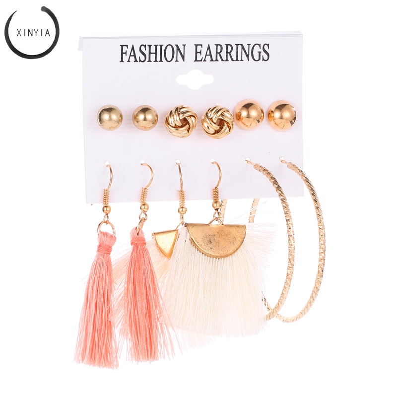 (6 Pasang / Set)Fringed Circle Pearl Kombinasi AntingBerlebihan Fashion Wanita Mengatur Anting