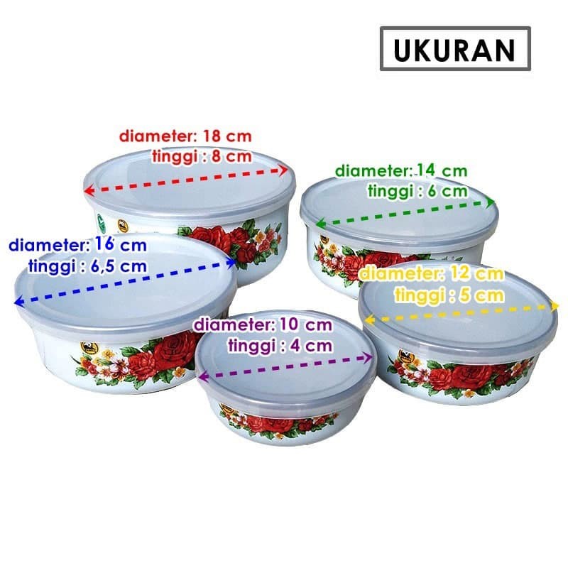 MASPION Mangkok Mixing Bowl 5 pcs porcelain enamel + tutup / rantang