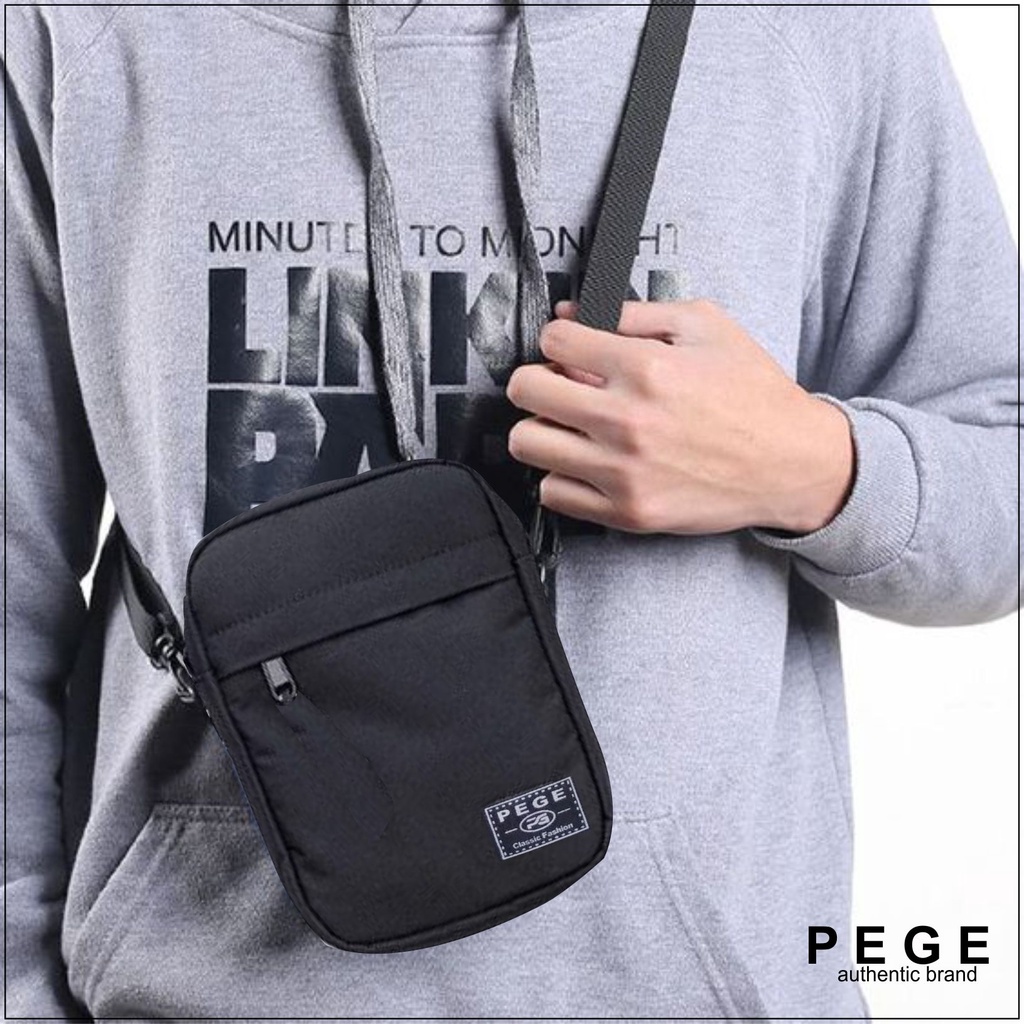 Tas Selempang Pria Kasual Polos Hitam Slempang Cowok Keren Slingbag Bahu Pria - PG - 8864