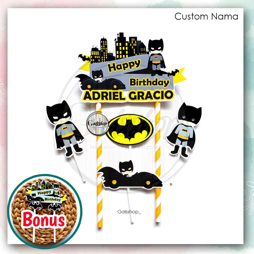 Custom Nama/ Foto / Toppercake Plus Batman 2 / Hiasan Kue / Cake Topper