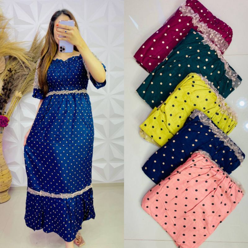 Dress Smok tile/Long dress Smok polkadot
