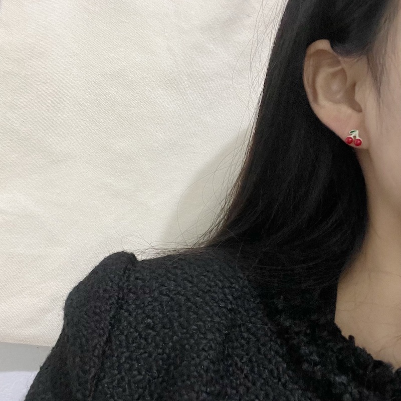 Set Anting Desain Cherry Bahan S925 Silver Untuk Wanita