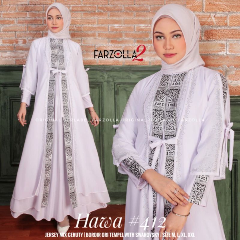 Abaya Turkey putih bordir swarovsky hawa 512   Farzolla