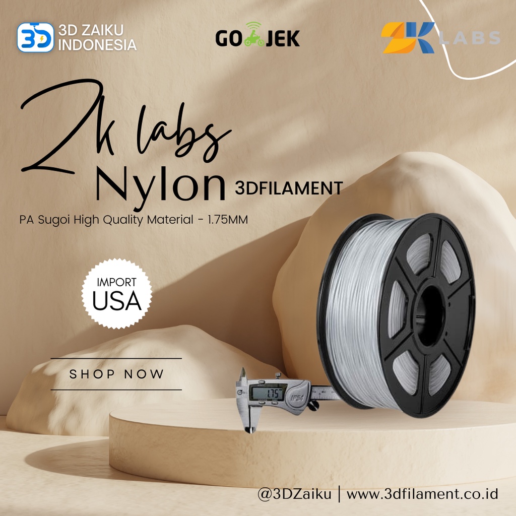 ZKLabs 3D Filament Nylon PA Sugoi High Quality Material dari USA