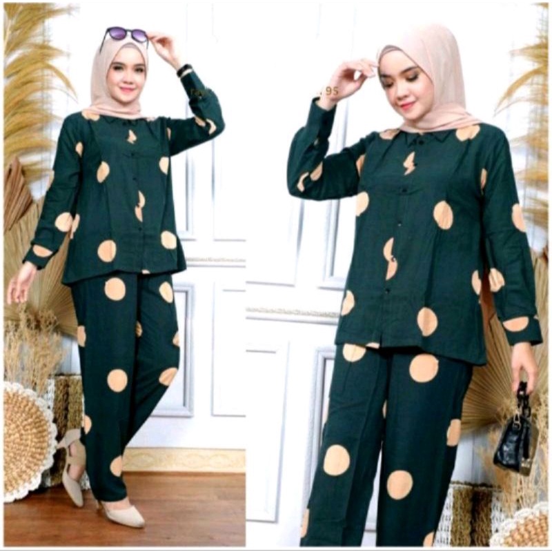 [BISA COD]SETELAN TIEDY LENGAN PANJANG HARGA GROSIR | ONE SET RAYON  MOTIF POLKADOT