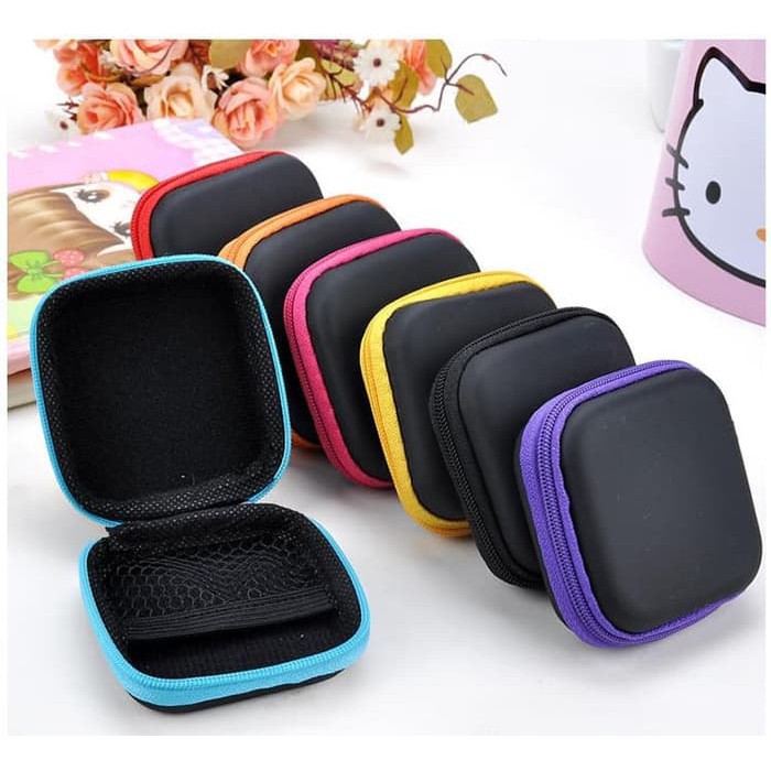 Dompet Pouch Persegi Tempat Penyimpan Headset Earphone Kunci Koin Kabel Travel Case Organizer