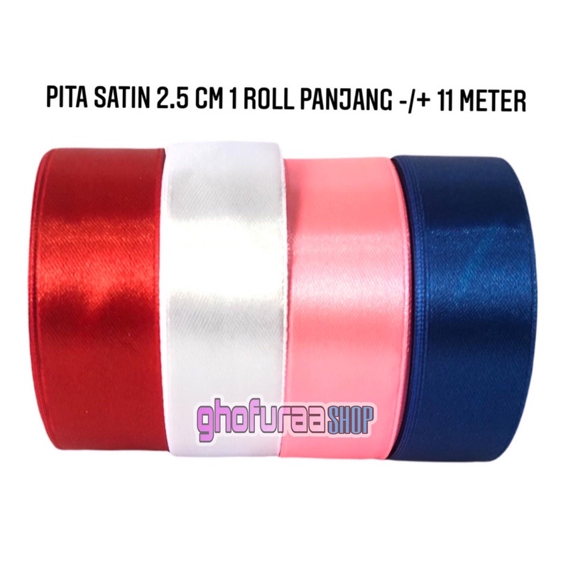 

Pita Satin 2,5 cm 11 meter Pita Kain Pita kado pita buket warna merah putih pink biru
