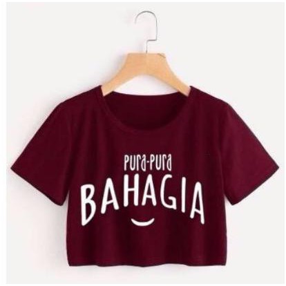 Mfc375 Pura-Pura Bahagia Pura2 Bhg Tee Crop Top Murah Baju Kaos Atasan