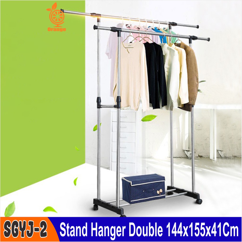 Stand Hanger Baju Single dan Double Gantungan Berdiri Rak Serbaguna Dengan 4 Roda Worldhome66